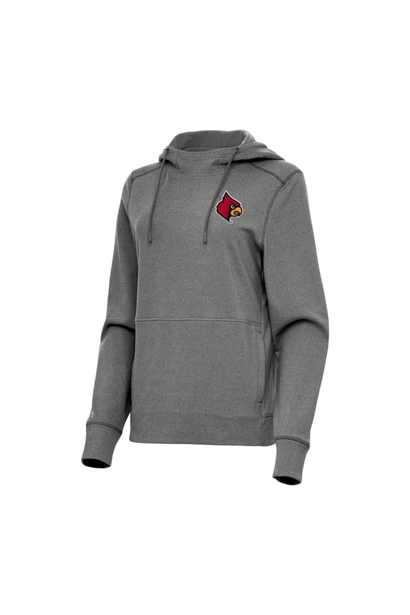 Women's Antigua Heather Black Louisville Cardinals Justice Pullover Hoodie