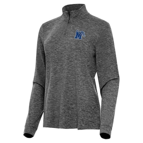 Women's Antigua  Heather Black Memphis Tigers Mentor Long Sleeve Quarter-Zip Mock Polo