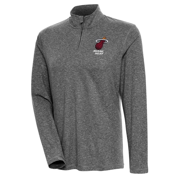 Women's Antigua Heather Black Miami Heat Confront Quarter-Zip Pullover Top