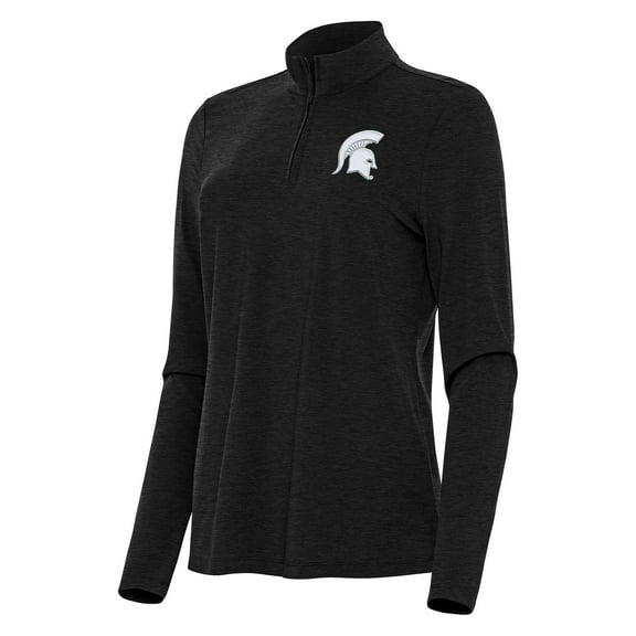 Women's Antigua  Heather Black Michigan State Spartans Bright Quarter-Zip Top