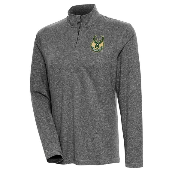 Women's Antigua Heather Black Milwaukee Bucks Confront Quarter-Zip Pullover Top