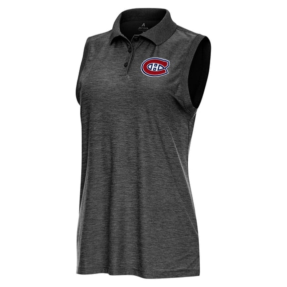 Women's Antigua Heather Black Montreal Canadiens Recap Sleeveless Polo