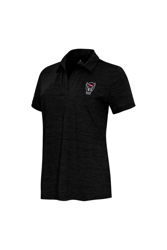 Women's Antigua Heather Black NC State Wolfpack Layout V-Neck Polo