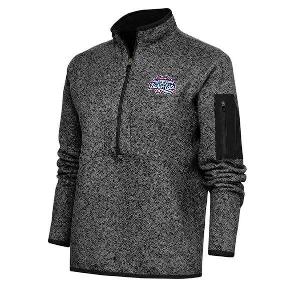 Women's Antigua Heather Black New Hampshire Fisher Cats Fortune Half-Zip Pullover Jacket