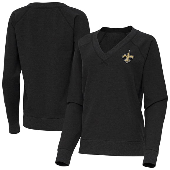 Women's Antigua Heather Black New Orleans Saints Varsity Tri-Blend V-Neck Long Sleeve T-Shirt
