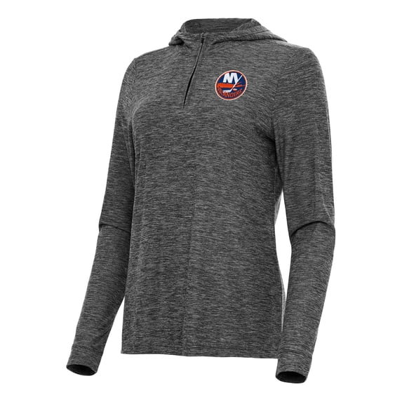 Women's Antigua Heather Black New York Islanders Daybreak Quarter-Zip Hoodie