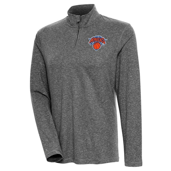 Women's Antigua Heather Black New York Knicks Confront Quarter-Zip Pullover Top