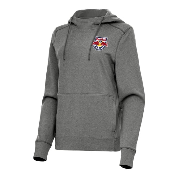 Women's Antigua Heather Black New York Red Bulls Justice Pullover Hoodie