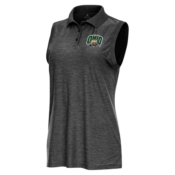 Women's Antigua  Heather Black Ohio Bobcats Recap Sleeveless Polo