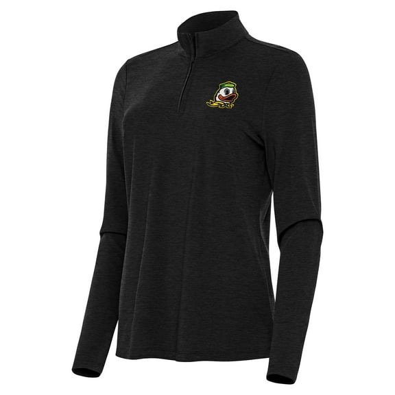 Women's Antigua  Heather Black Oregon Ducks Bright Quarter-Zip Top