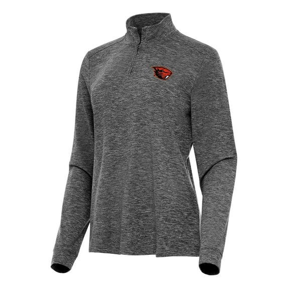 Women's Antigua Heather Black Oregon State Beavers Mentor Long Sleeve Quarter-Zip Mock Polo