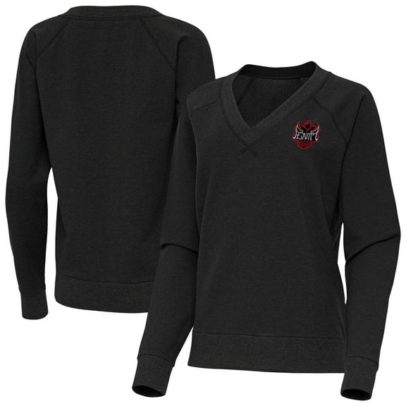 Women's Antigua Heather Black Penta Varsity Tri-Blend V-Neck Long Sleeve T-Shirt