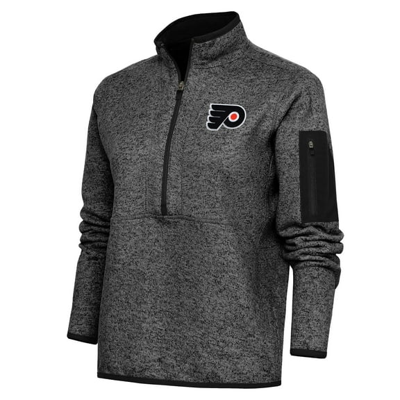 Women's Antigua Heather Black Philadelphia Flyers Team Logo Fortune Quarter-Zip Jacket