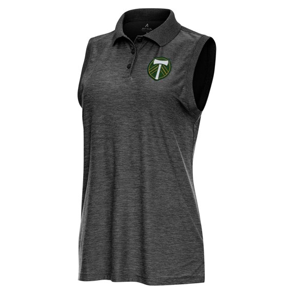 Women's Antigua Heather Black Portland Timbers Recap Sleeveless Polo