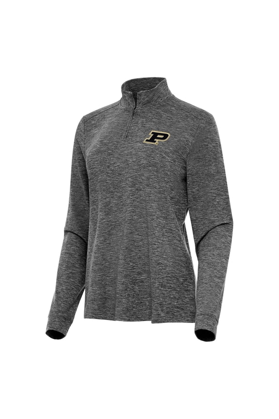 Women's Antigua Heather Black Purdue Boilermakers Mentor Long Sleeve Quarter-Zip Mock Polo
