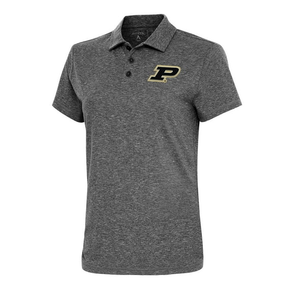 Women's Antigua Heather Black Purdue Boilermakers Motivated Polo