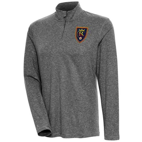 Women's Antigua Heather Black Real Salt Lake Confront Quarter-Zip Pullover Top