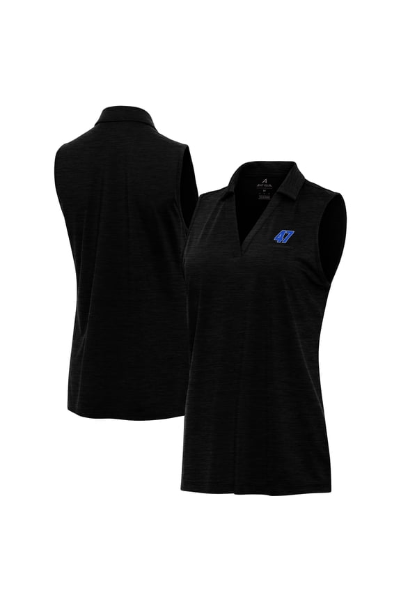 Women's Antigua Heather Black Ricky Stenhouse Jr. Layout Sleeveless V-Neck Polo