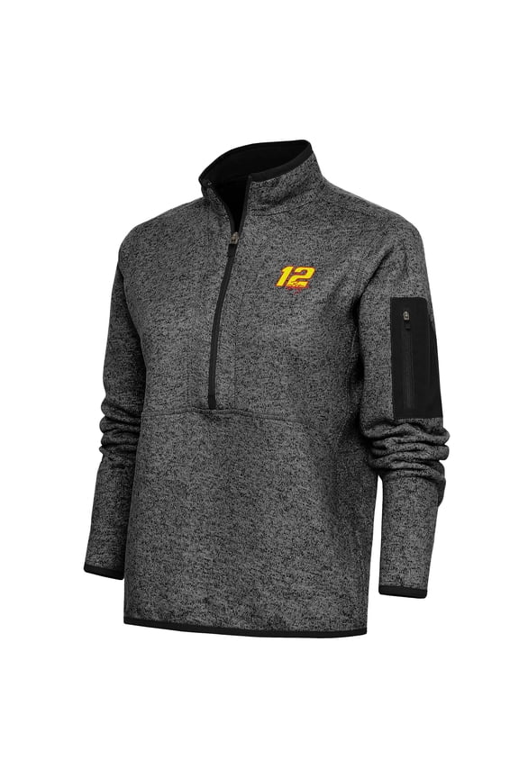 Women's Antigua Heather Black Ryan Blaney Fortune Half-Zip Pullover Sweater