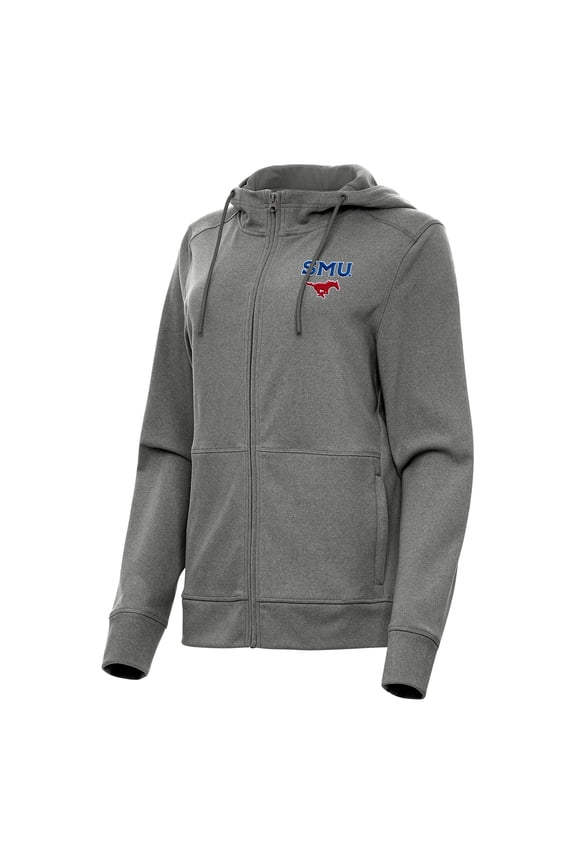 Women's Antigua Heather Black SMU Mustangs Seeker Full-Zip Hoodie