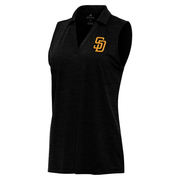 Women's Antigua Heather Black San Diego Padres Layout Sleeveless Polo