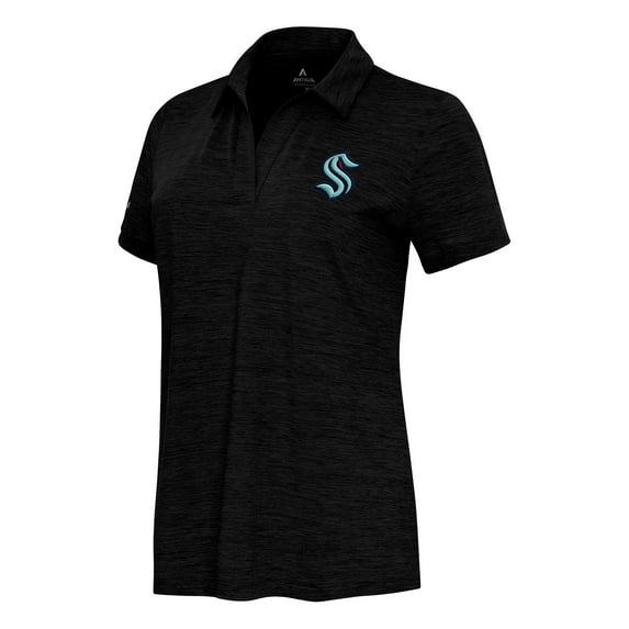 Women's Antigua Heather Black Seattle Kraken Layout V-Neck Polo