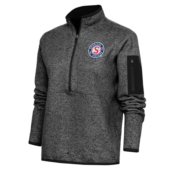 Women's Antigua Heather Black Spokane Indians Fortune Half-Zip Pullover Jacket