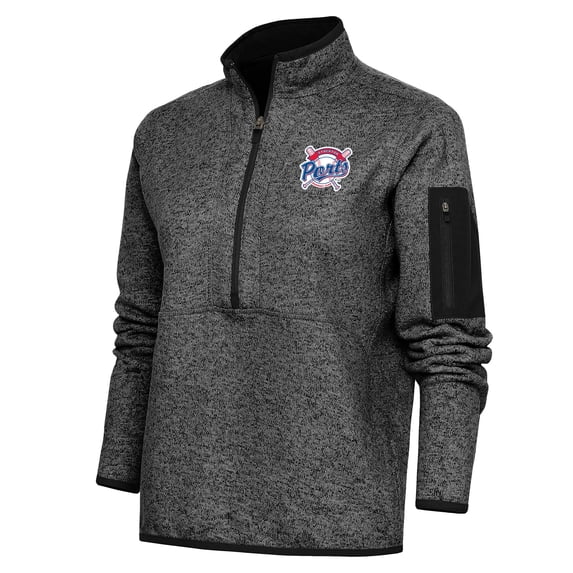 Women's Antigua Heather Black Stockton Ports Fortune Half-Zip Pullover Jacket