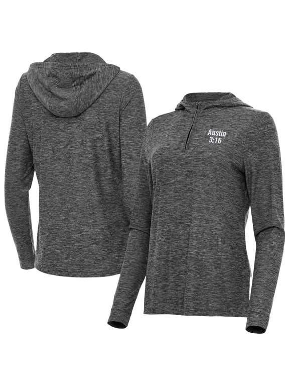 Women's Antigua Heather Black "Stone Cold" Steve Austin Daybreak Quarter-Zip Hoodie