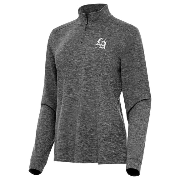 Women's Antigua Heather Black TGL Los Angeles Golf Club Mentor Quarter-Zip Long Sleeve Performance Top