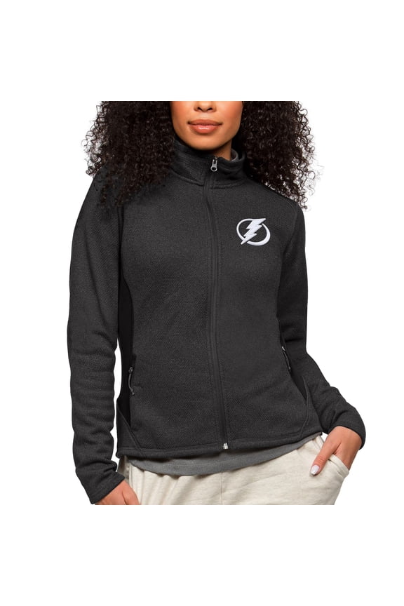 Women's Antigua Heather Black Tampa Bay Lightning Primary Logo Course Full-Zip Jacket