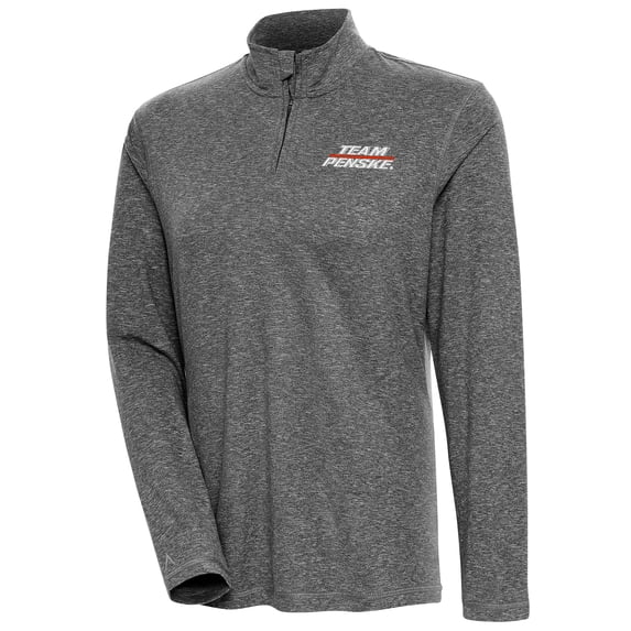 Women's Antigua Heather Black Team Penske Confront Quarter-Zip Pullover Top