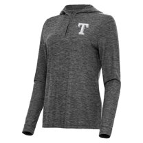 Women's Antigua Heather Black Texas Rangers Daybreak Quarter-Zip Hoodie