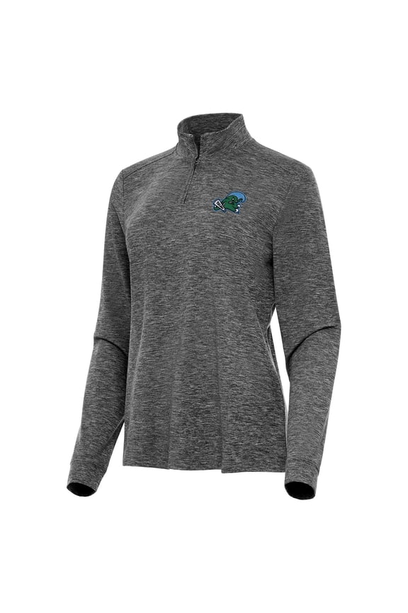 Women's Antigua Heather Black Tulane Green Wave Mentor Long Sleeve Quarter-Zip Mock Polo