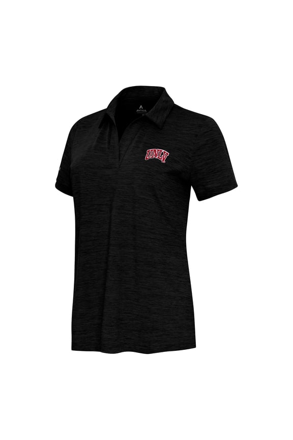 Women's Antigua Heather Black UNLV Rebels Layout V-Neck Polo