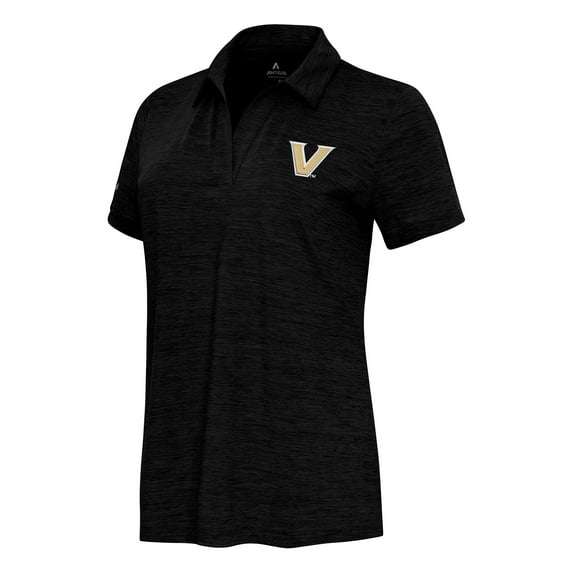 Women's Antigua Heather Black Vanderbilt Commodores Layout V-Neck Polo