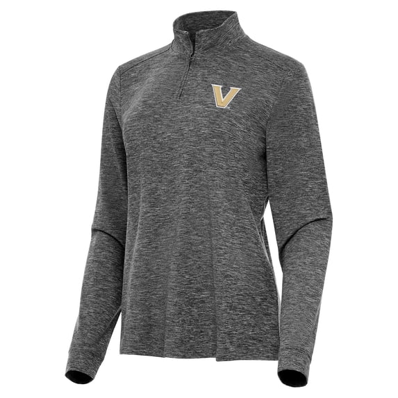 Women's Antigua Heather Black Vanderbilt Commodores Mentor Long Sleeve Quarter-Zip Mock Polo