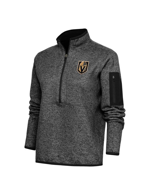 Women's Antigua Heather Black Vegas Golden Knights Team Logo Fortune Quarter-Zip Jacket