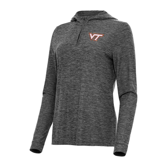 Women's Antigua Heather Black Virginia Tech Hokies Daybreak Quarter-Zip Hoodie
