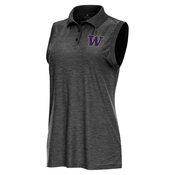 Women's Antigua  Heather Black Washington Huskies Recap Sleeveless Polo