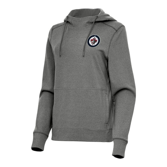 Women's Antigua Heather Black Winnipeg Jets Justice Pullover Hoodie