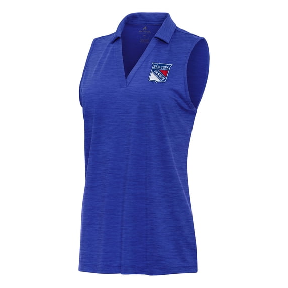 Women's Antigua Heather Blue New York Rangers Layout Sleeveless V-Neck Polo