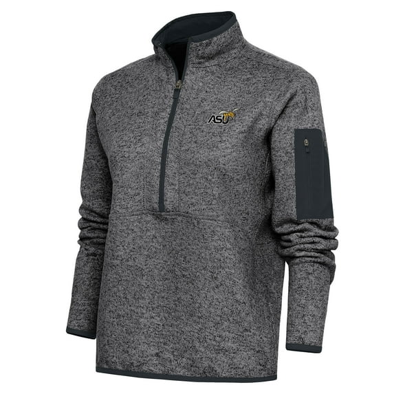 Women's Antigua Heather Charcoal Alabama State Hornets Fortune Half-Zip Pullover Top