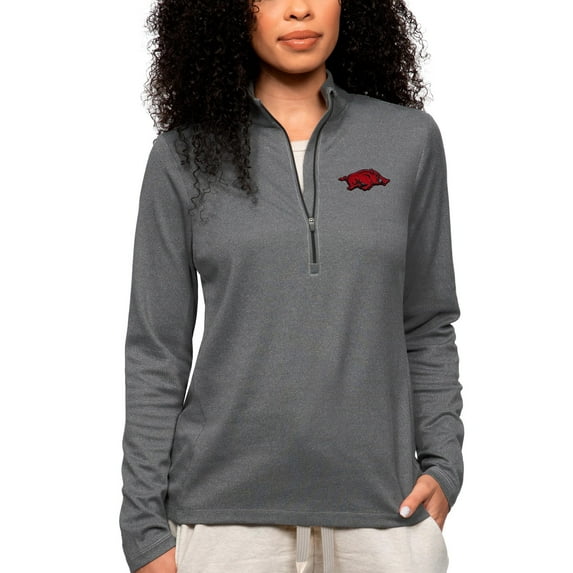Women's Antigua Heather Charcoal Arkansas Razorbacks Epic Quarter-Zip Pullover Top