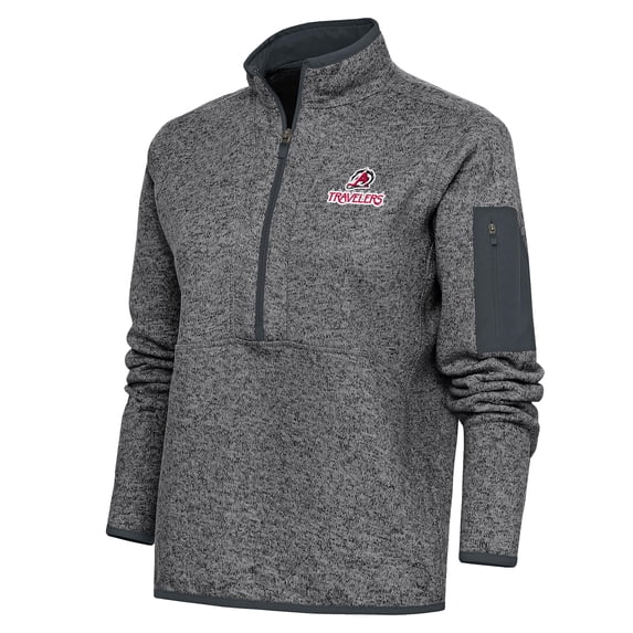 Women's Antigua Heather Charcoal Arkansas Travelers Fortune Half-Zip Pullover Jacket
