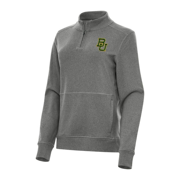 Women's Antigua Heather Charcoal Baylor Bears Crush Quarter-Zip Fleece Sweatshirt