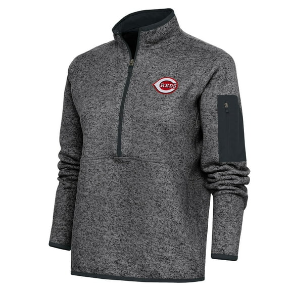 Women's Antigua Heather Charcoal Cincinnati Reds Logo Fortune Quarter-Zip Pullover Jacket