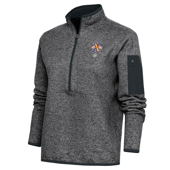 Women's Antigua Heather Charcoal Cuban Giants Fortune Half-Zip Pullover Jacket