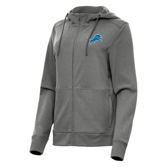 Women's Antigua Heather Charcoal Detroit Lions Seeker Full-Zip Hoodie Jacket
