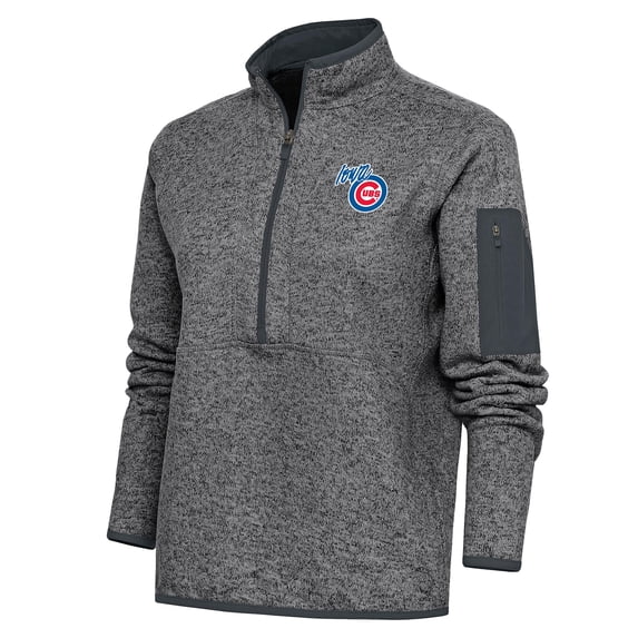Women's Antigua Heather Charcoal Iowa Cubs Fortune Half-Zip Pullover Jacket